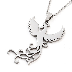 Нержавеющая Сталь Цвет Не тускнеющие 304 ожерелья с подвесками из нержавеющей стали, кабельные цепи, феникс, цвет нержавеющей стали, 17.64 дюйм (44.8 см)