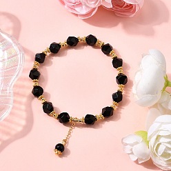 Black Onyx Браслеты с подвесками из натурального черного оникса, эластичные браслеты для женщин, со сплавом и латунью, граненые, внутренний диаметр: 2-1/4 дюйм (5.65 см)