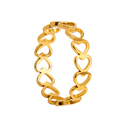 Золотой 304 Ажурные кольца из нержавеющей стали для пары, сердце, золотые, размер США 7 (17.3 мм)