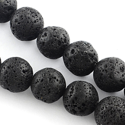 Black Natural Lava Rock Gemstone Round Bead Strands, Black, 6~7mm, Hole: 1mm, about 60pcs/strand, 15.7 inch