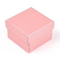 Pink Картонные коробки ювелирных изделий, Для кольца, серьга, Ожерелье, с губкой внутри, квадратный, розовые, 5~5.1x5~5.1x3.3~3.4 см