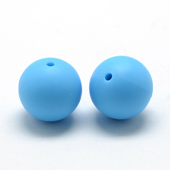 Deep Sky Blue Food Grade Eco-Friendly Silicone Beads, Chewing Beads For Teethers, DIY Nursing Necklaces Making, Round, Deep Sky Blue, 8~10mm, Hole: 1~2mm