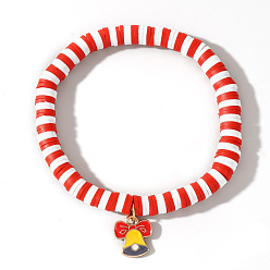 Christmas Bell Рождественские 304 браслеты из нержавеющей стали с эмалированными подвесками, Браслеты из полимерной глины, бусины хейши, эластичные для женщин, желтые, Рождественский колокольчик, 6.89 дюйм (17.5 см)