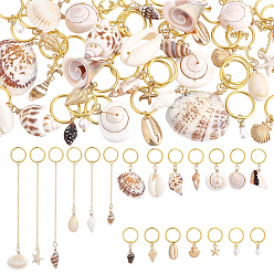 Golden 40Pcs 20 Styles Shell Hair Styling Tools, with Brass Chains and Iron Jump Rings, Golden, 26~126mm, 2pcs/style