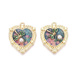 Кадет Синий Подвески из эмали, АБС-пластика, искусственного жемчуга и блестящей пудры с гальваническим покрытием., Подвески в виде сердца и стрекозы, золотые, без кадмия, без никеля и без свинца, кадетский синий, 27.5x22.5x4.5 мм, отверстие : 1.6 мм