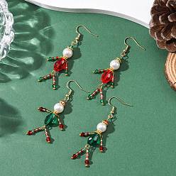 (52) Непрозрачная лаванда 304 серьги-подвески из нержавеющей стали и стекла в форме человека, золотые, разноцветные, 65.5x14.5 мм, 2 пар / набор