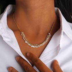 Настоящее золото 18K 304 ожерелья из нержавеющей стали с цепочкой из прозрачных кубических цирконий, реальный 18 k позолоченный, 15.98 дюйм (40.6 см)