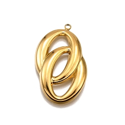Настоящее золото 18K 304 подвески из нержавеющей стали, двойной овальный брелок, реальный 18 k позолоченный, 35x21.5x3.5 мм, отверстие : 2 мм