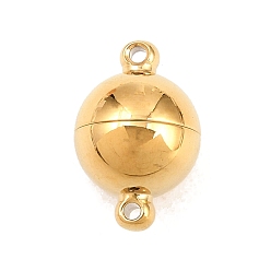Golden 304 Stainless Steel Magnetic Clasps, Round, with Loops, Round Hole, Ion Plating(IP), Long-Lasting Plated, Golden, 15x10x10mm, Hole: 1.2mm