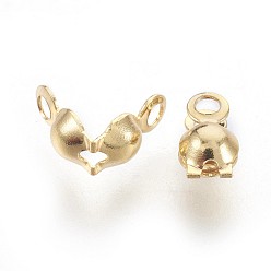 Real 18K Gold Plated 304 Stainless Steel Bead Tips, Calotte Ends, Clamshell Knot Cover, Real 18k Gold Plated, 8x4mm, Hole: 1.2mm