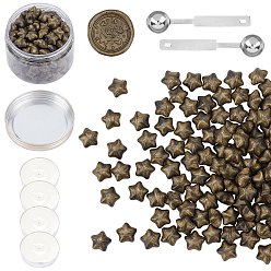 Светло-зеленый Коричневый Наборы частиц сургуча для печати в стиле ретро, с ложкой из нержавеющей стали, свеча, пластиковые пустые контейнеры, оливковый, 9 мм, 200 шт