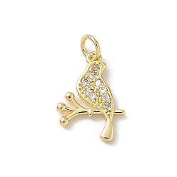 Настоящее золото 18K Латунные микропаве прозрачные подвески с фианитом, подвески-птицы с соединительными кольцами, стойки покрытие, без кадмия и без свинца, долговечный, реальный 18 k позолоченный, 17.5x12.5x2 мм, отверстие : 3.5 мм