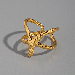 Настоящее золото 18K Регулируемые 304 манжеты из нержавеющей стали с открытыми кольцами для женщин, морская звезда, реальный 18 k позолоченный, 17.6 мм, внутренний диаметр: 17.8 мм