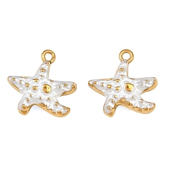 Weiß 304 Edelstahl Emaille Reize, Seestern Charms, Ionenbeschichtung (ip), echt 18 k vergoldet, weiß, 13x13.5x4.5 mm, Bohrung: 1.2 mm