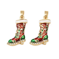 Christmas Socking Рождественские латунные эмалевые подвески с микропаве из кубических цирконий, стойки покрытие, без кадмия и без свинца, долговечный, золотые, рождественские носки, 23x13x5 мм, отверстие : 5x2 мм