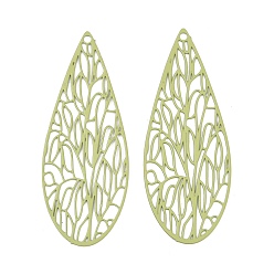 Желто-Зеленый 430 подвеска из нержавеющей стали, окрашенная распылением, очарование слезы, гравированные металлические украшения, желто-зеленый, 45x18x0.5 мм, отверстие : 1.5 мм