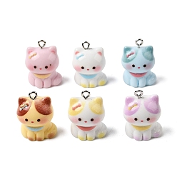 (52) Непрозрачная лаванда Непрозрачные подвески смолы, собачка с подвеской в виде бантика, с платиново-железными петлями, разноцветные, 23~24x17~17.5x14.5~15 мм, отверстие : 2 мм