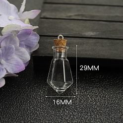 Diamond Glass Bead Containers, with Cork Lid, Diamond, 1.6x1.6x2.9cm