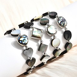 Платина Браслеты из ракушек-абалонов, с латунным шарики прокладки, стойки покрытие, долговечный, разнообразные, платина, внутренний диаметр: 2-1/4 дюйм (5.8 см)