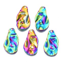 Rainbow Color 201 подвески из нержавеющей стали, без кадмия, без никеля и без свинца, водная рябь, многоугольник, Радуга цветов, 30x16.5x2 мм, отверстие : 1.6 мм