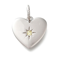 Лимонный шифон 925 Прозрачное серебро с микропаве из прозрачного кубического циркония, сердце, с целью перехода в кольце, платина, лимонный шифон, 10x10.5x1.5 мм