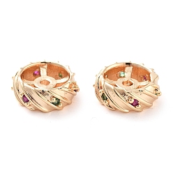 Настоящее золото 18K Латунные микропаве из прозрачного кубического циркония, без кадмия, без никеля и без свинца, плоско-круглые, реальный 18 k позолоченный, 9x3.5 мм, отверстие : 1 мм