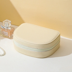 Lemon Chiffon Half Round PU Leather Jewelry Box, Travel Portable Jewelry Case, Zipper Storage Boxes, for Necklaces, Rings, Earrings and Pendants, Lemon Chiffon, 12x16x5.5cm