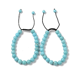 Бирюза 8Мм круглые браслеты из плетеных бусин с натуральным кракле и бирюзой, регулируемые браслеты из нейлонового шнура для женщин и мужчин, внутренний диаметр: 1-7/8~2-7/8 дюйм (4.9~7.3 см)