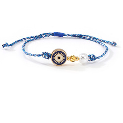 Королевский синий Браслеты из плетеного бисера с эмалью и пластиковыми жемчужными бусинами для женщин., злые глаза, королевский синий, 11.02 дюйм (28 см)