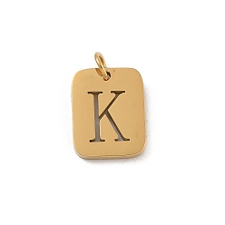Letter K 304 прелести нержавеющей стали, с целью перехода в кольце, золотые, прямоугольник с подвеской в виде буквы, Письмо K, 12.5x9.5x1.5 мм, отверстие : 3 мм