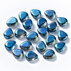 Marine Blue Transparent Spray Painted Glass Beads, Top Drilled Beads, AB Color Plated, Teardrop, Marine Blue, 12.5x10.5x5.5mm, Hole: 0.9mm