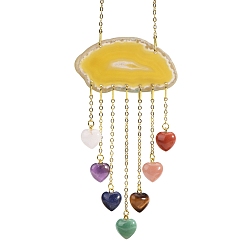 Золотистый Подвески из кусочков натурального агата, с гексаграммой/сердцем из смешанных драгоценных камней, золотые, 210 мм