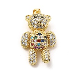Разноцветный Латунные микро проложить кубического циркония подвески, без кадмия и без свинца, нести прелести, механические брелоки, золотые, красочный, 30x19x10 мм, отверстие : 4 мм
