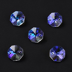 Прозрачный АВ Гальваническое стекло соединители звеньев, граненые, для люстры призматическая цепочка из бусин, украшение ювелирных изделий своими руками, восьмиугольник, ясно AB, 14x14x7.5 мм, отверстие : 1.6 мм