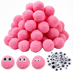 Ярко-Розовый 150шт полиэстеровый помпон, с 50шт. черно-белые двигающиеся игрушечные глазки-кабошоны для сделай сам скрапбукинг поделки игрушки аксессуары, ярко-розовый, 25 мм
