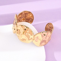 Настоящее золото 18K 304 женские браслеты-манжеты из нержавеющей стали, плоско-круглые, ионное покрытие (ip), текстура, реальный 18 k позолоченный, 1-1/8 дюйм (3 см), внутренний диаметр: 1-5/8x2-3/8 дюйм (4.05x5.95 см)