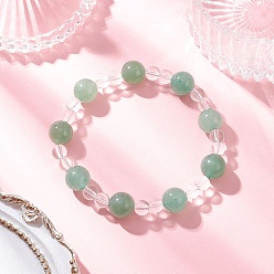 Зеленый Авантюрин Браслеты из круглых бусин натурального зеленого авантюрина и синтетического кварца, зелёные, внутренний диаметр: 2-1/4 дюйм (5.7 см)