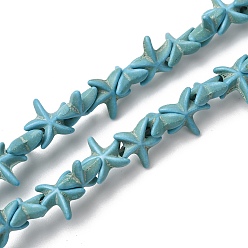 Бирюза Синтетические бусины, окрашенные в бирюзовый цвет, морская звезда, бирюзовые, 10x10.5x4 мм, отверстие : 1 мм, около 55 шт / нитка, 13.82'' (35.1 см)