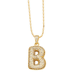 Letter B Brass Micro Pave Cubic Zirconia Pendant Necklaces, Golden, Letter B, 16.54 inch(42cm), Pendant: 24~30x13~22mm
