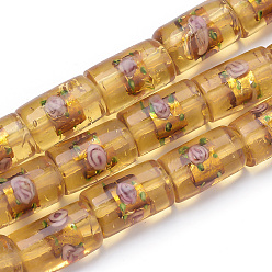 Chocolate Handmade Silver Foil Lampwork Beads, Column, Chocolate, 17x10x10mm