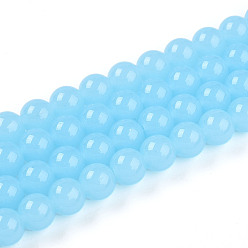 Светло-Голубой Стеклянные бусины, имитация нефрита , круглые, Небесно-голубой, 8~8.5 мм, отверстие : 1 мм, около 50~51 шт / нитка, 14.76~15.16'' (37.5~38.5 см)