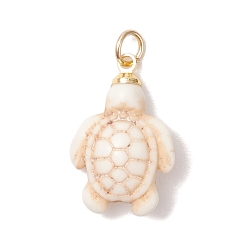 Желтая Старая Ткань  Подвески из окрашенной синтетической бирюзы, Подвески в виде морских черепах с 304 фурнитурой из нержавеющей стали, золотые, старое кружево, 22x15x7 мм, Перейти кольцо: 5x1 мм, внутренний диаметр: 3.5 мм