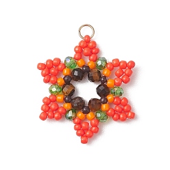 Красный Стеклянные подвески из бисера, , с тигровым глазом, стеклом и 304 нержавеющей сталью, граненые, красные, 27.5x24x3.5 мм, Перейти кольцо: 4x0.5 мм, внутренний диаметр: 2.8 мм