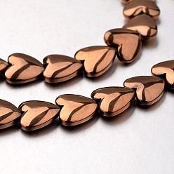 с Покрытием Меди Гальванизировать немагнитных синтетический гематит нитей бисера, сердце, с медным покрытием, 12x12x4 мм, отверстие : 1 мм, около 38 шт / нитка, 15.7 дюйм