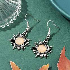 Солнце Серьги из сплава из смолы, с латунными крючками для сережек для женщин, Вс & луна, античное серебро, солнце, 47.5x22.5 мм