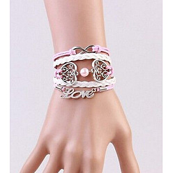 Сердце Браслеты из замши и искусственной кожи, вязанные из нескольких нитей, регулируемые браслеты из сплава, сердце, 7-1/8 дюйм (18 см)