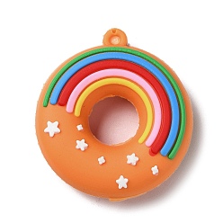 Coral PVC Plastic Pendants, Donut with Rainbow Charm, Coral, 48x43.5x14mm, Hole: 2.5mm