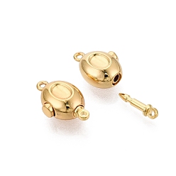 Настоящее золото 18K Застежки латунные коробки, овальные, 1 нитей, 2-луночное, реальный 18 k позолоченный, 17.5x10x6 мм, отверстие : 1.2~1.4 мм