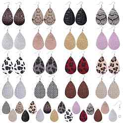 Mixed Color DIY Earring Making, with PU Leather Big Pendants, Brass Earring Hooks and Iron Jump Rings, Teardrop, Mixed Color, 57~57.5x37x1.5~2mm, Hole: 1.2~2mm