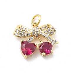 Настоящее золото 18K Латунные микропаве прозрачные подвески с фианитом, вишня, стойки покрытие, долговечный, без свинца и без кадмия, с целью перехода в кольце, реальный 18 k позолоченный, 17x20.5x5.5 мм, отверстие : 3.5 мм
